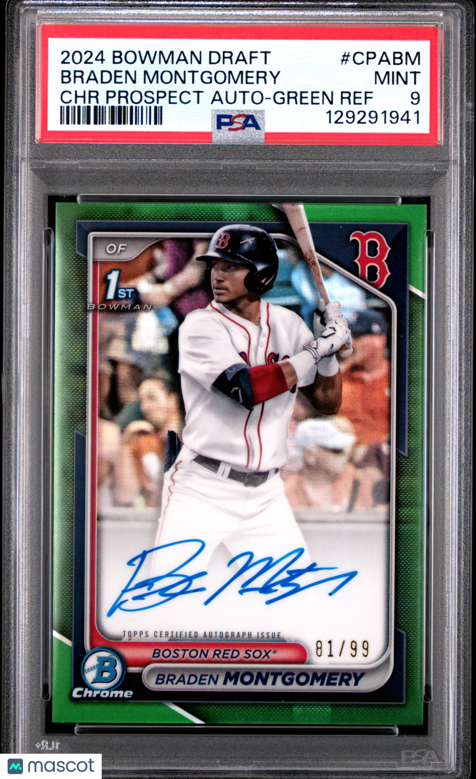 2024 Bowman Draft Chrome Autographs Braden Montgomery #CPABM Green /99 PSA 9