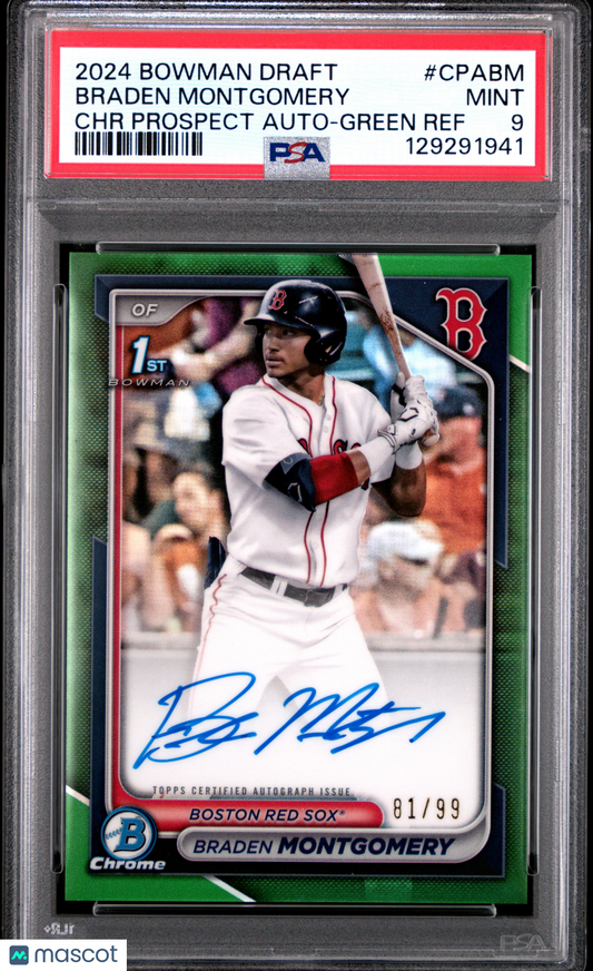 2024 Bowman Draft Chrome Autographs Braden Montgomery #CPABM Green /99 PSA 9