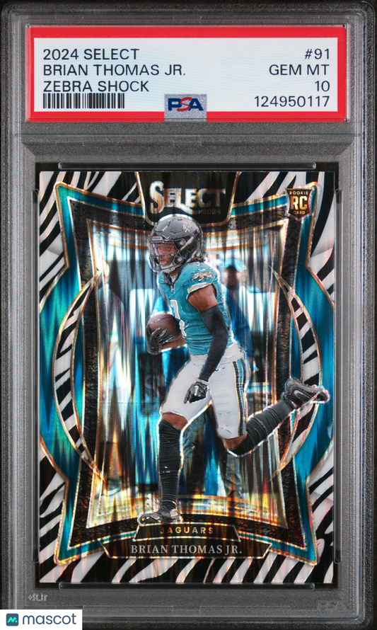 2024 Panini Select Brian Thomas JR. #91 Zebra Shock PSA 10