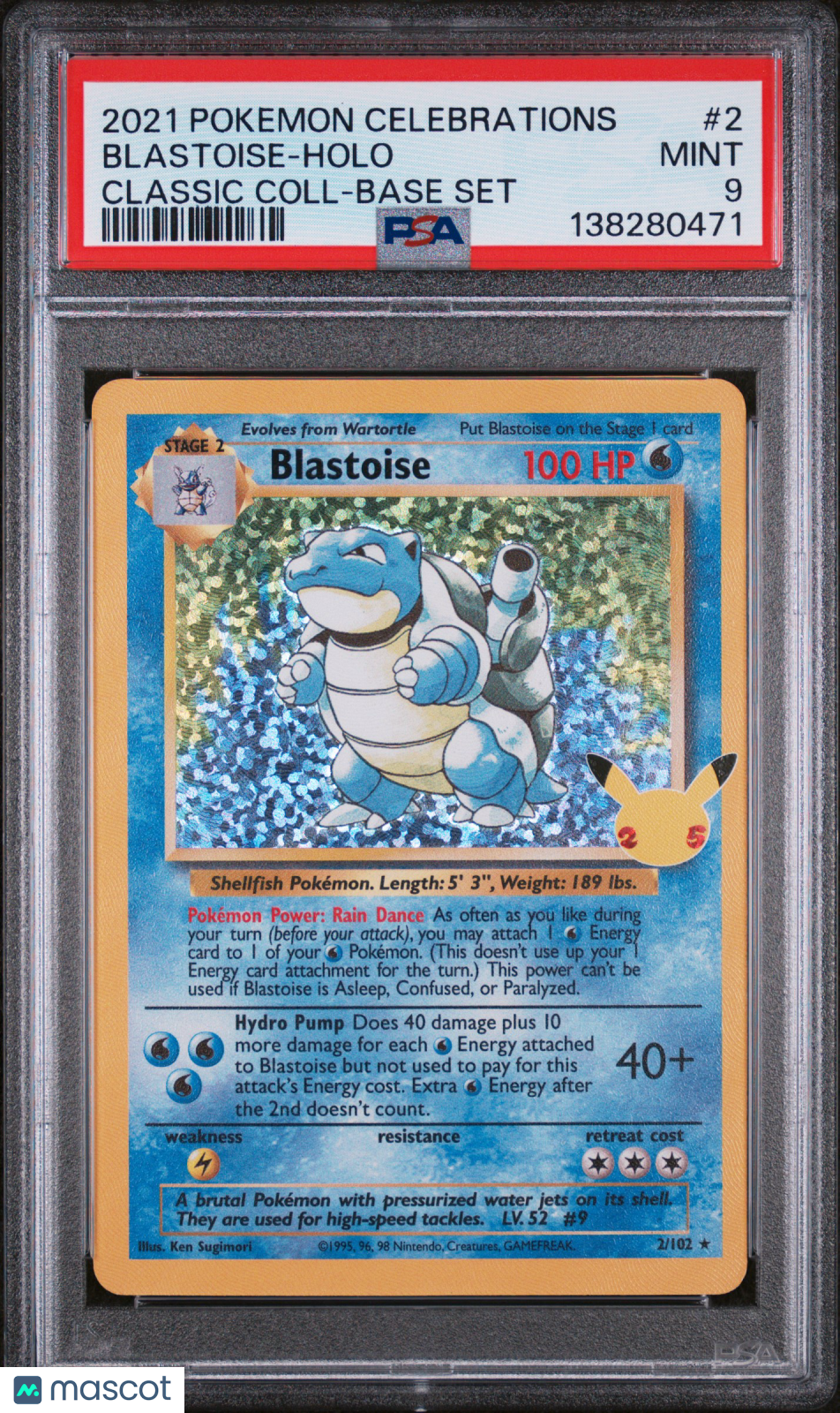 2021 Pokemon Celebrations Collection Blastoise Holo Classic Coll-Base Set PSA 9