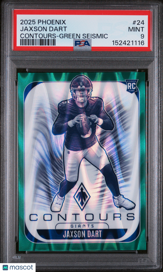 2025 Panini Phoenix Contours Jaxson Dart #24 Green Seismic PSA 9