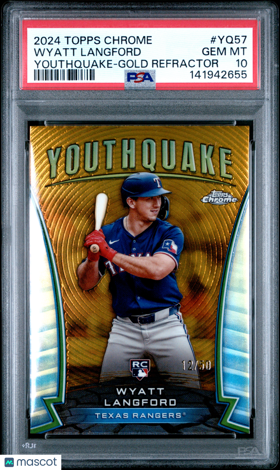 2024 Topps Chrome Youthquake Wyatt Langford #YQ57 Gold Refractor 12/50 PSA 10
