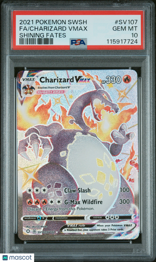 2021 Pokemon Sword & Shield Shining Fates Charizard VMAX Fa PSA 10 #SV107
