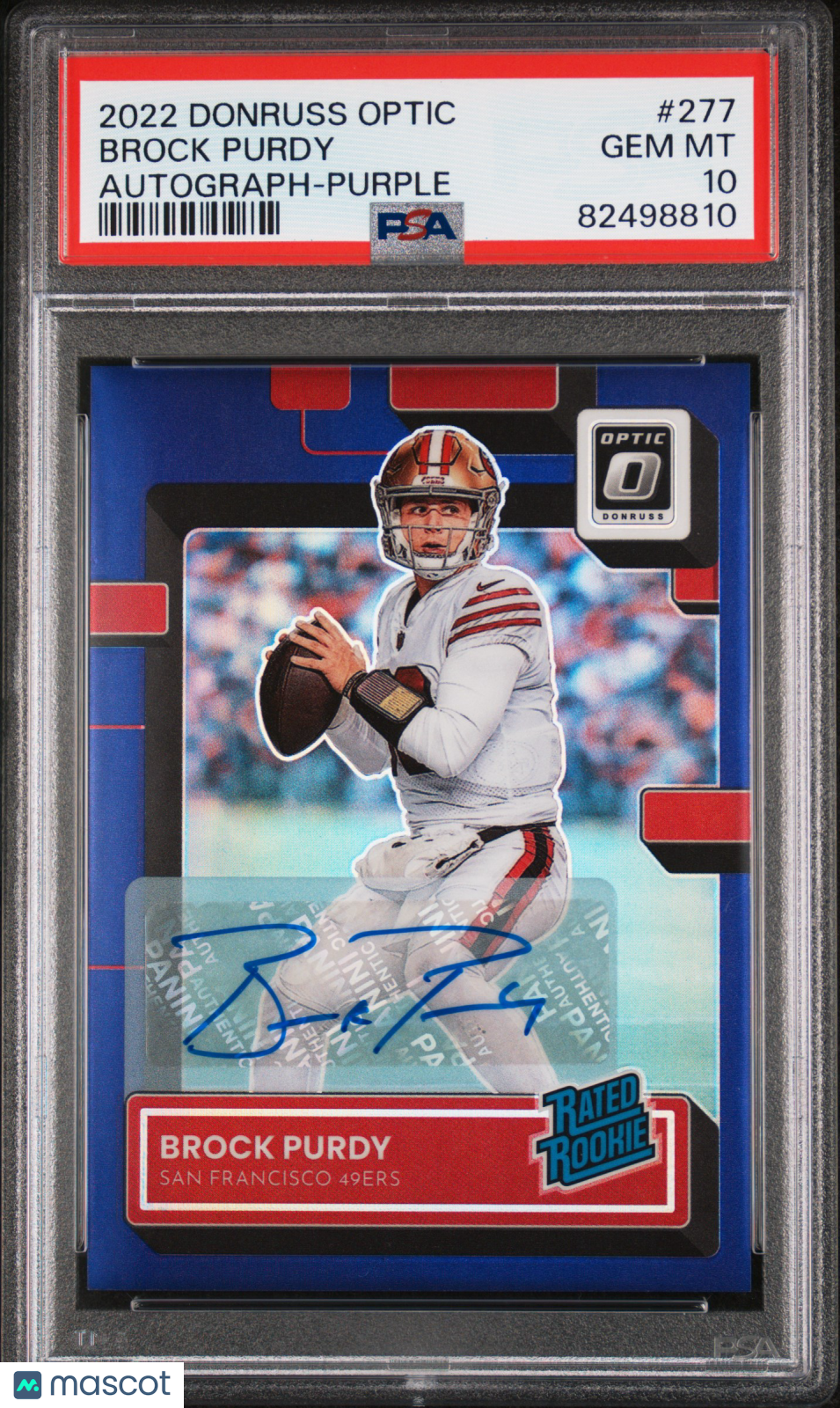 2022 Panini Donruss Optic Brock Purdy #277 Autograph Purple /35 PSA 10
