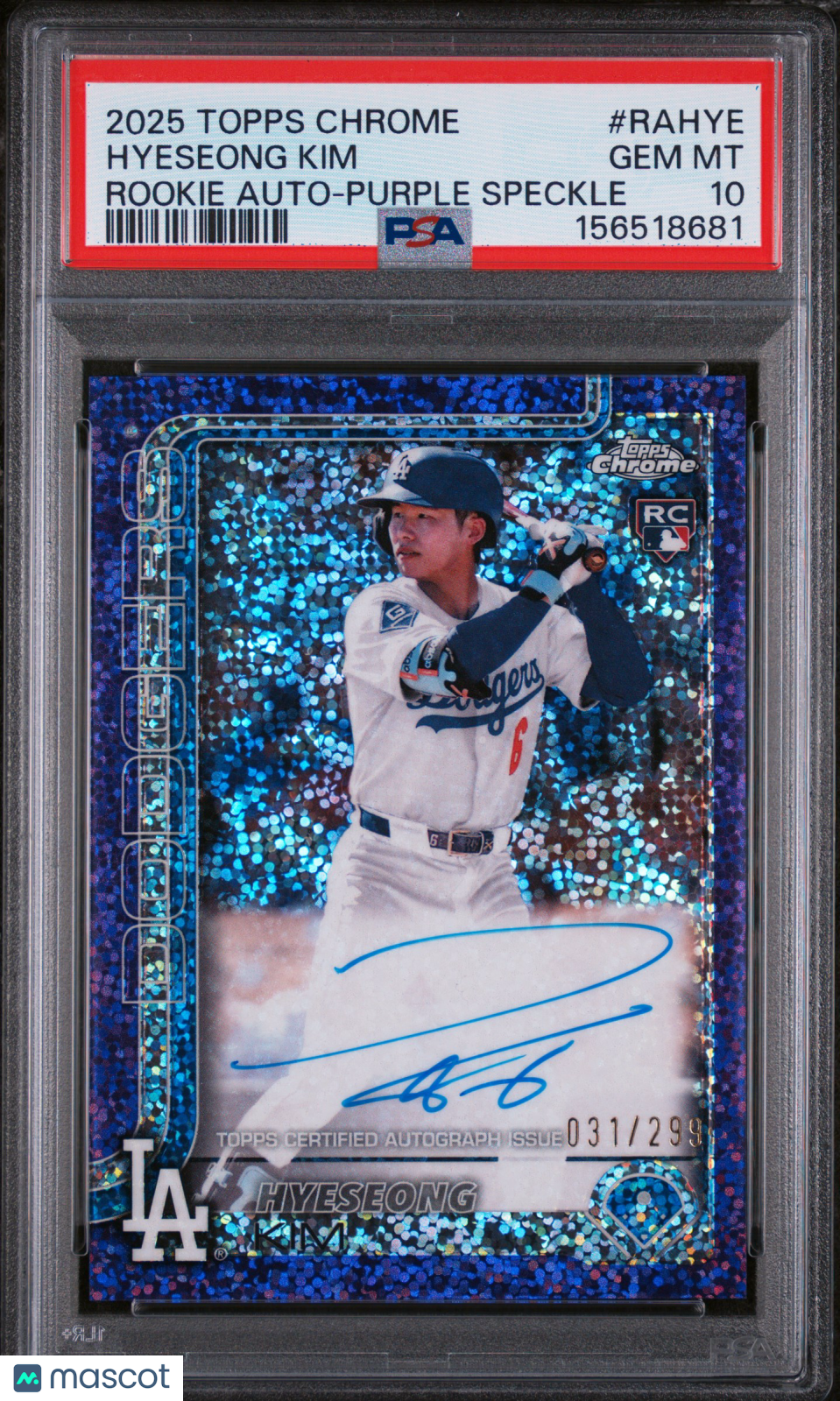 2025 Topps Chrome Rookie Auto Hyeseong Kim #RAHYE Purple Speckle /299 PSA 10