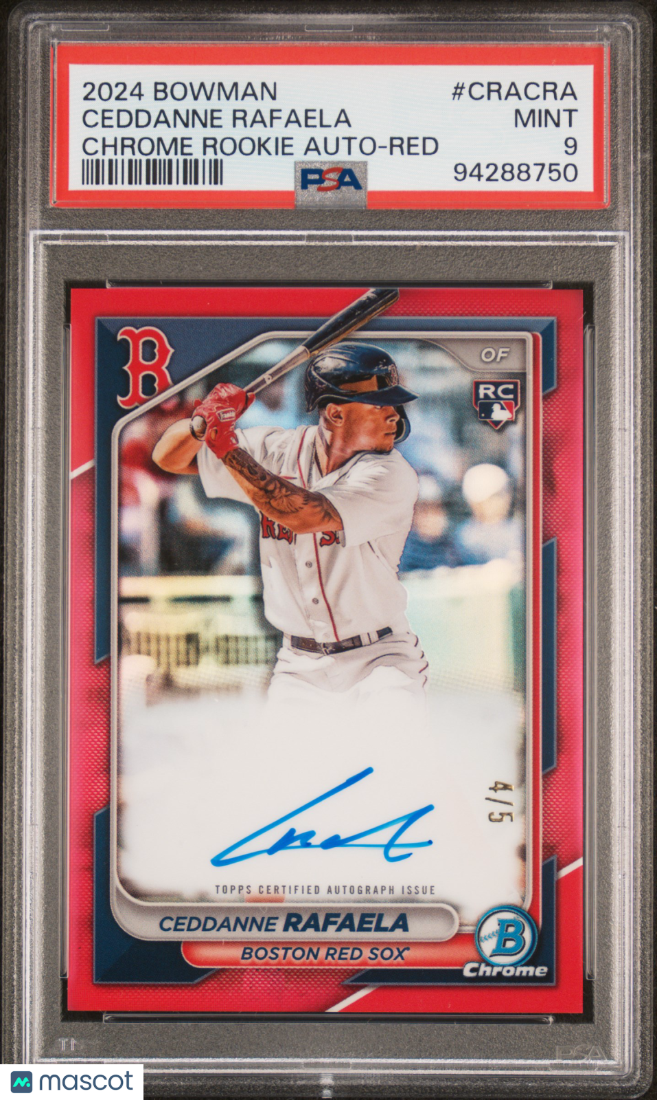 2024 Bowman Chrome Rookie Autographs Ceddanne Rafaela #CRACRA Red Ref 4/5 PSA 9