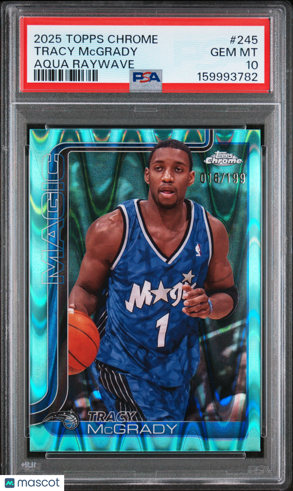 2025 Topps Chrome Tracy Mcgrady #245 Aqua Raywave 016/199 PSA 10