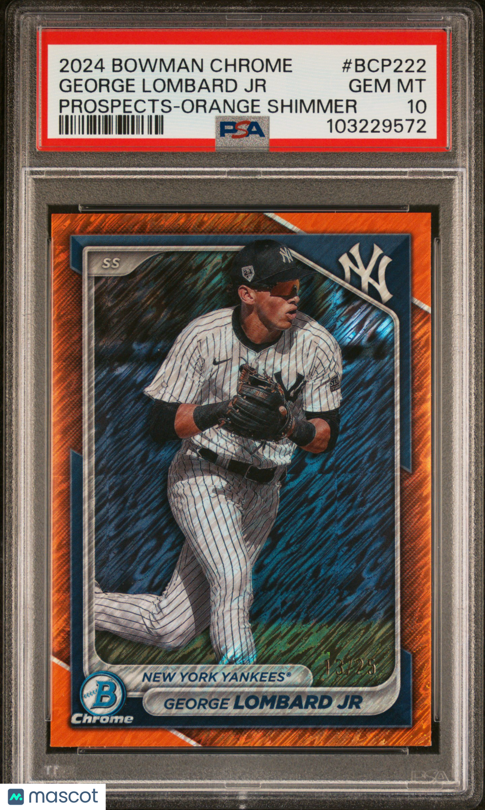 2024 Bowman Chrome Prospects George Lombard JR #BCP222 Orange Shimmer PSA 10
