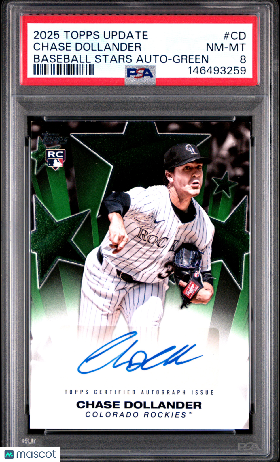 2025 Topps Update Baseball Stars Autographs Chase Dollander #CD Green PSA 8
