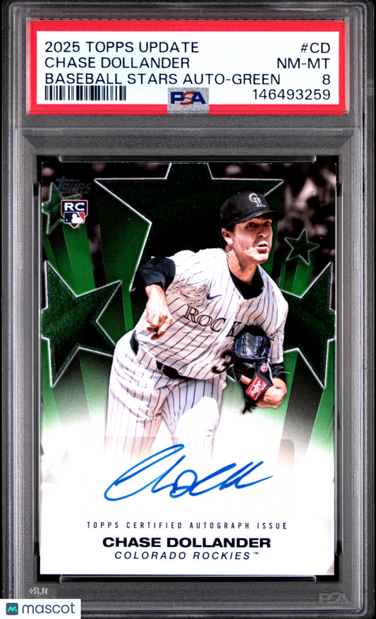 2025 Topps Update Baseball Stars Autographs Chase Dollander #CD Green PSA 8