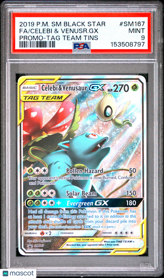2019 Pokemon SM Black Star Promo Celebi & Venusr. GX Promo-TAG Team PSA 9 #SM167