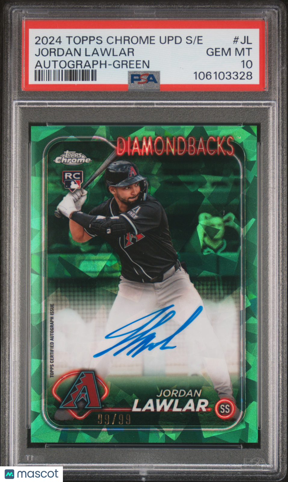 2024 Topps Chrome Sapphire Sapphire Autographs Jordan Lawlar Green 99/99 PSA 10