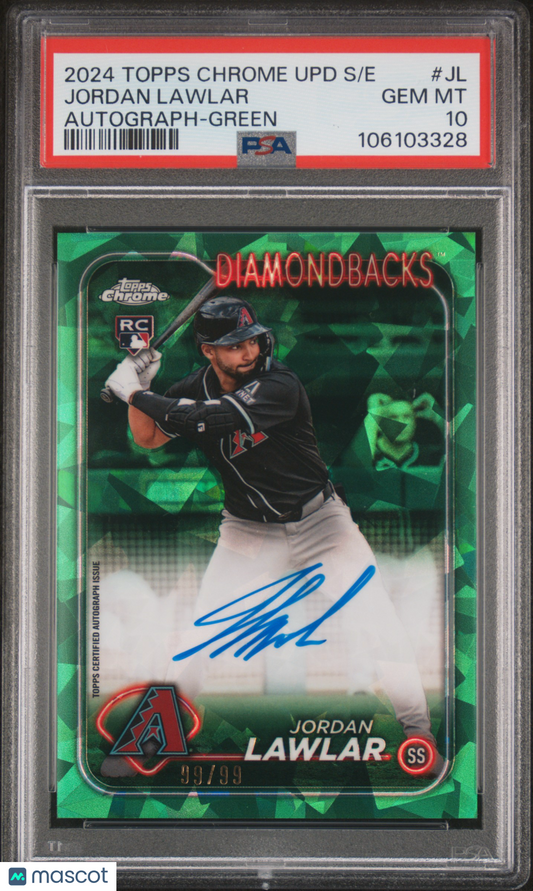 2024 Topps Chrome Sapphire Sapphire Autographs Jordan Lawlar Green 99/99 PSA 10