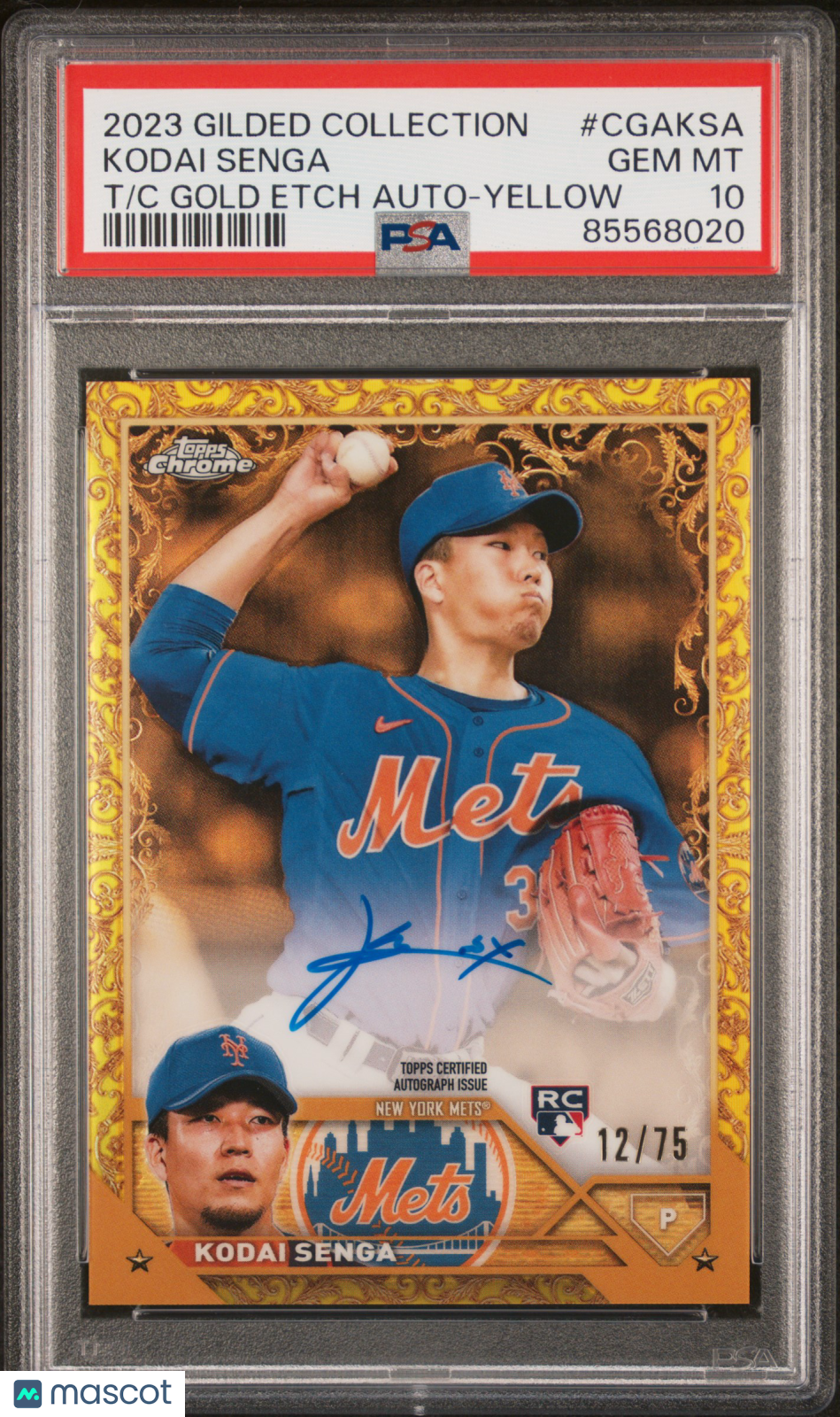 2023 Topps Gilded Collection Gold Etch Autographs Kodai Senga Yellow /75 PSA 10