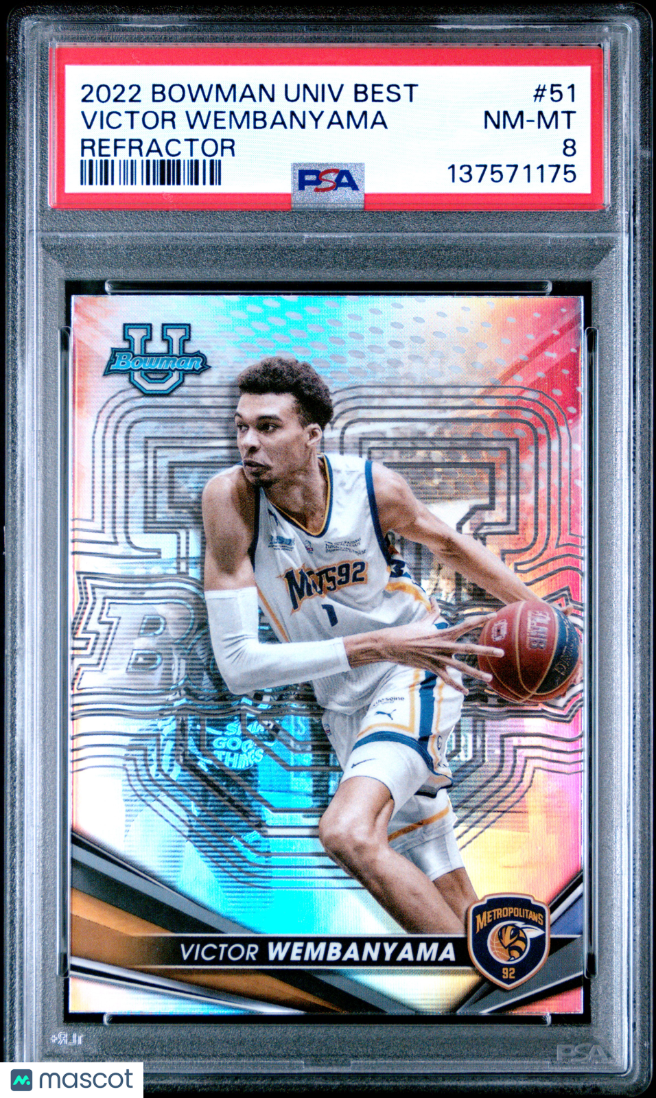 2022 Bowman University Best Victor Wembanyama #51 Refractor PSA 8