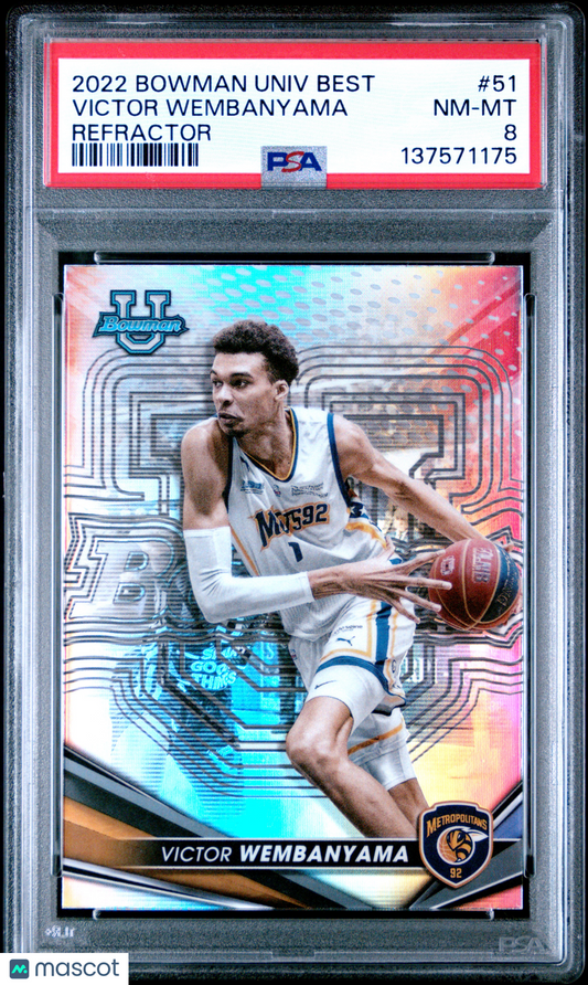 2022 Bowman University Best Victor Wembanyama #51 Refractor PSA 8