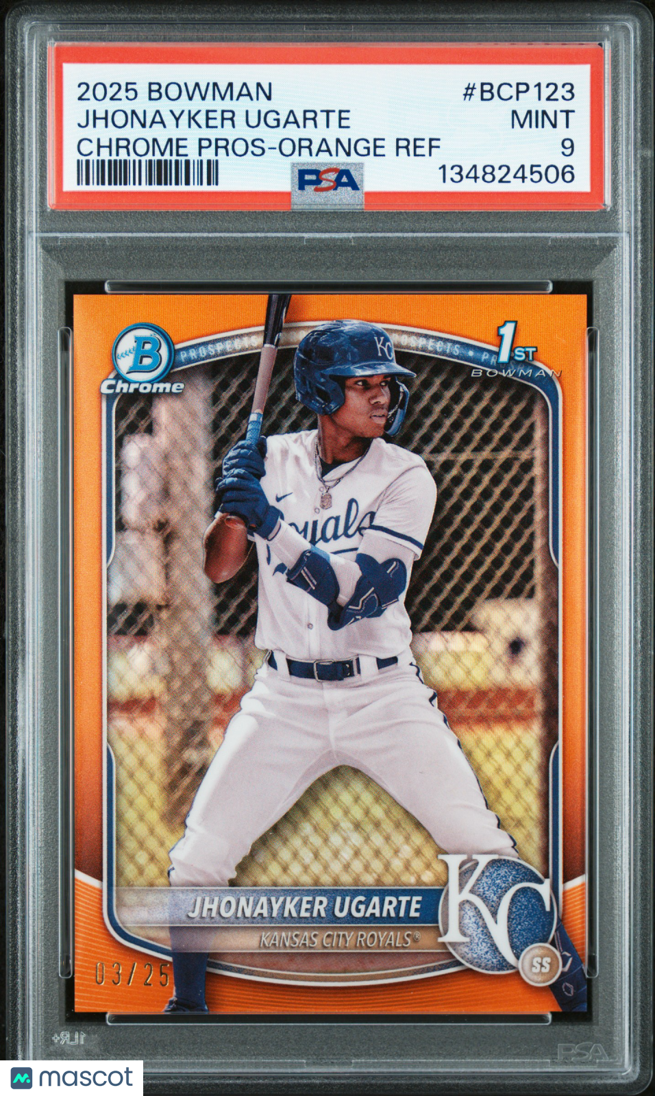 2025 Bowman Chrome Prospects Jhonayker Ugarte #BCP123 Orange Ref 03/25 PSA 9