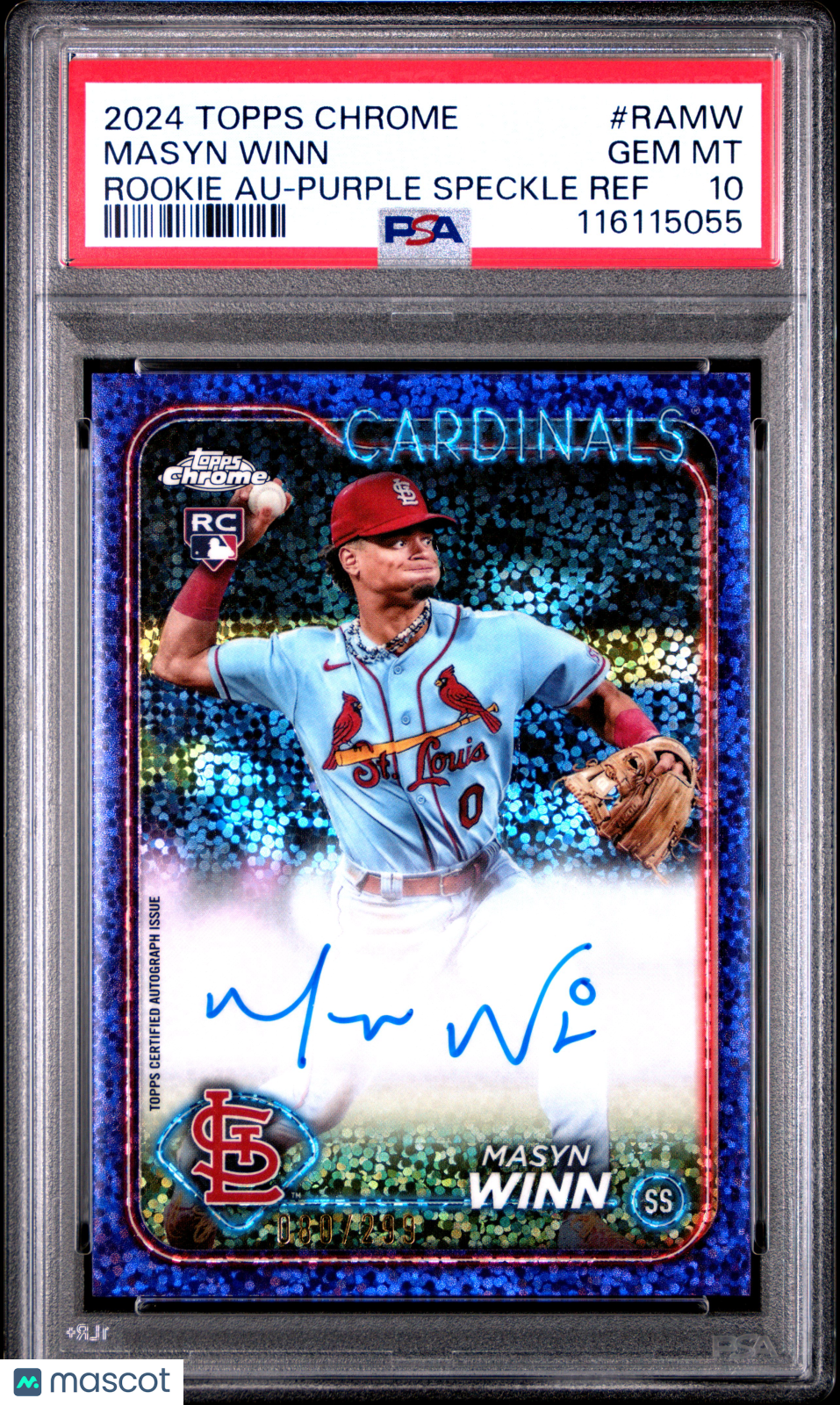 2024 Topps Chrome Rookie Autographs Masyn Winn #RAMW Purple Speckle Ref PSA 10
