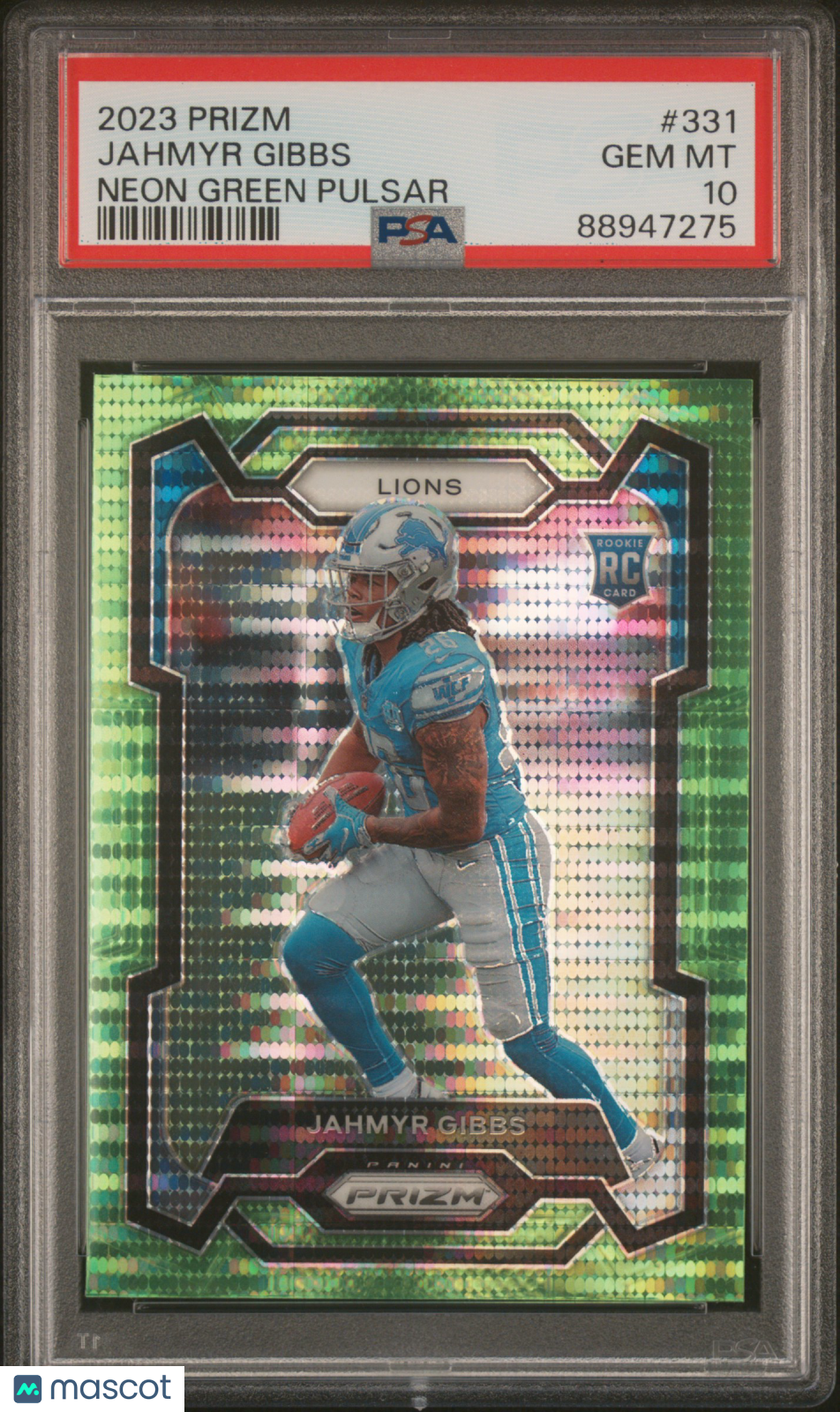2023 Panini Prizm Jahmyr Gibbs #331 Neon Green Pulsar PSA 10