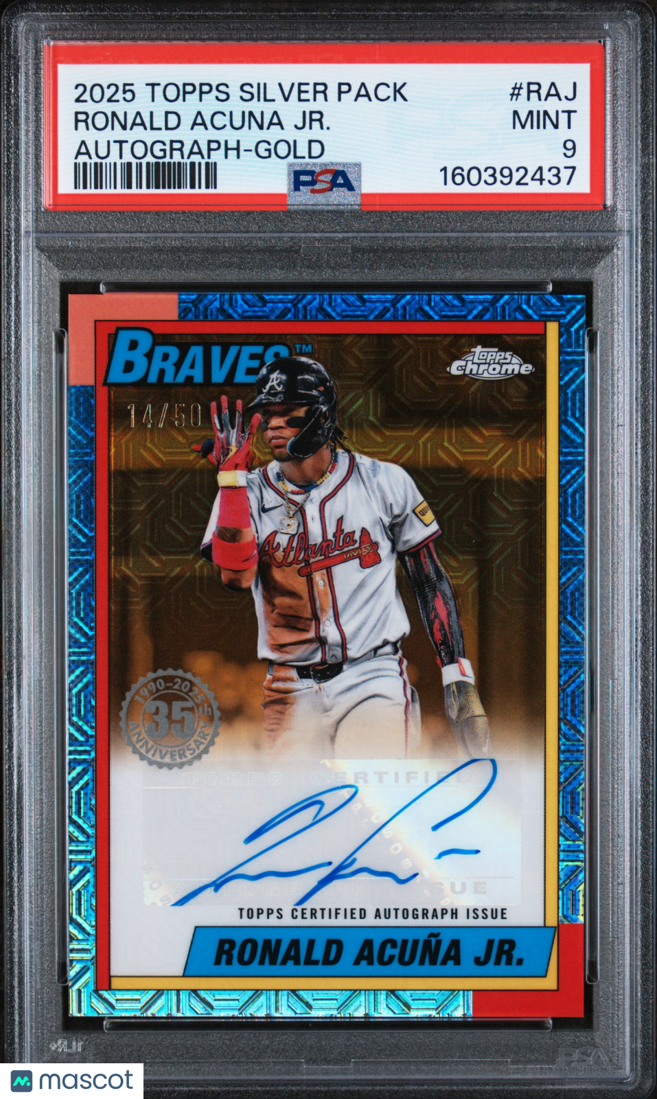 2025 Topps Silver Pack 1990 Chrome Autograph Ronald Acuna JR. Gold /50 PSA 9