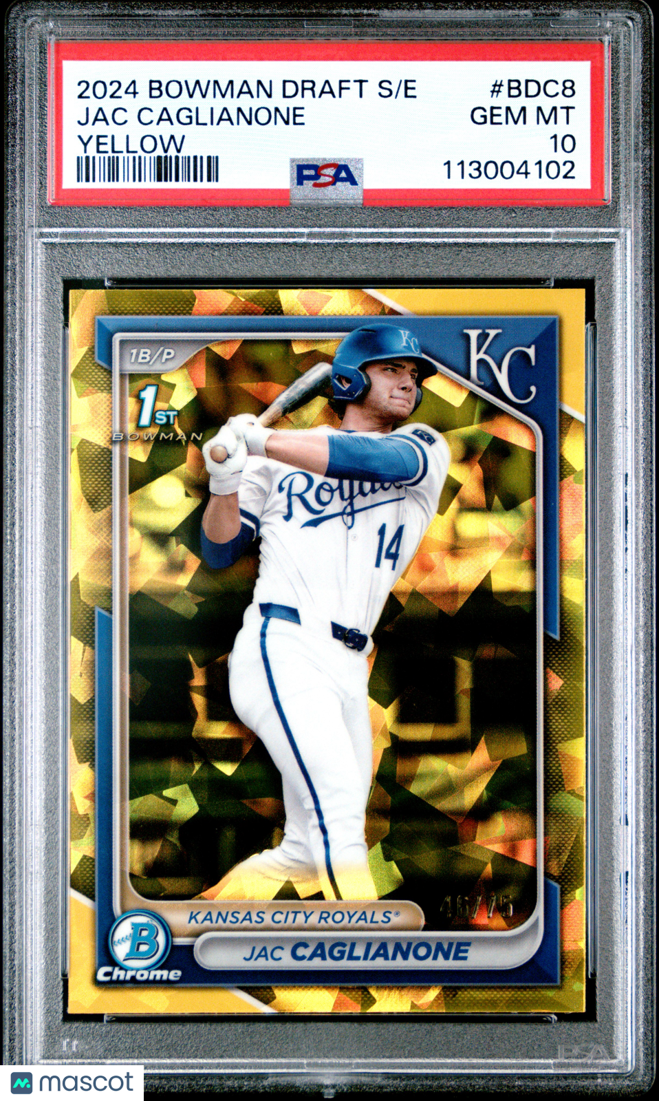 2024 Bowman Draft Sapphire Edition Jac Caglianone 1st #BDC8 Yellow /75 PSA 10