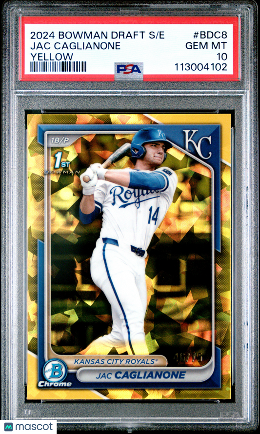 2024 Bowman Draft Sapphire Edition Jac Caglianone 1st #BDC8 Yellow /75 PSA 10