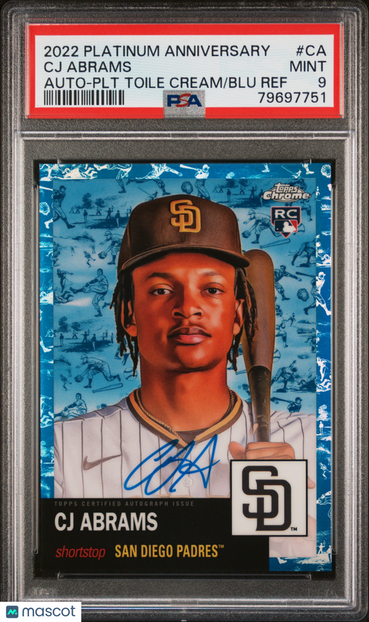 2022 Topps Chrome Platinum Anniversary Auto CJ Abrams Cream Blu Ref PSA 9