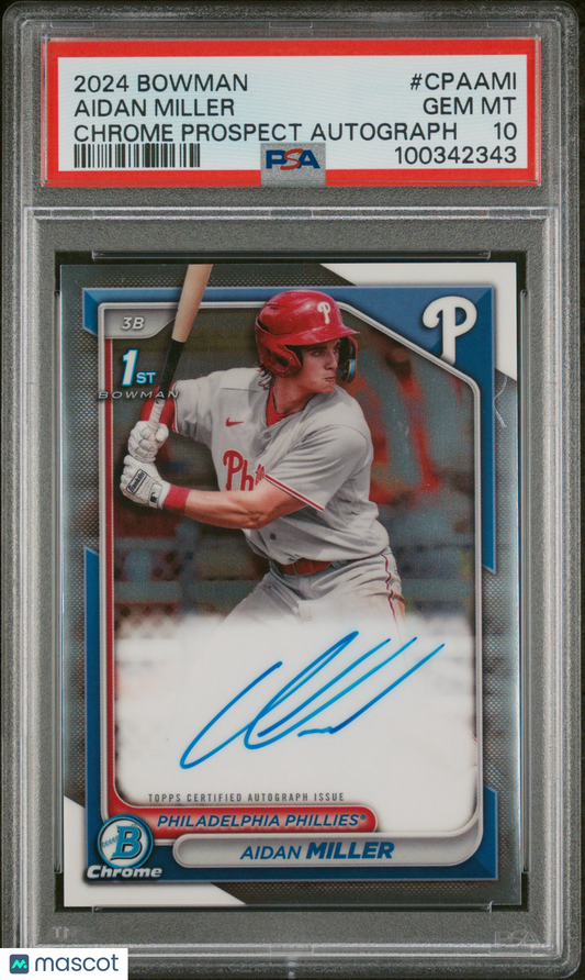 2024 Bowman Chrome Prospect Autographs Aidan Miller #CPAAMI PSA 10
