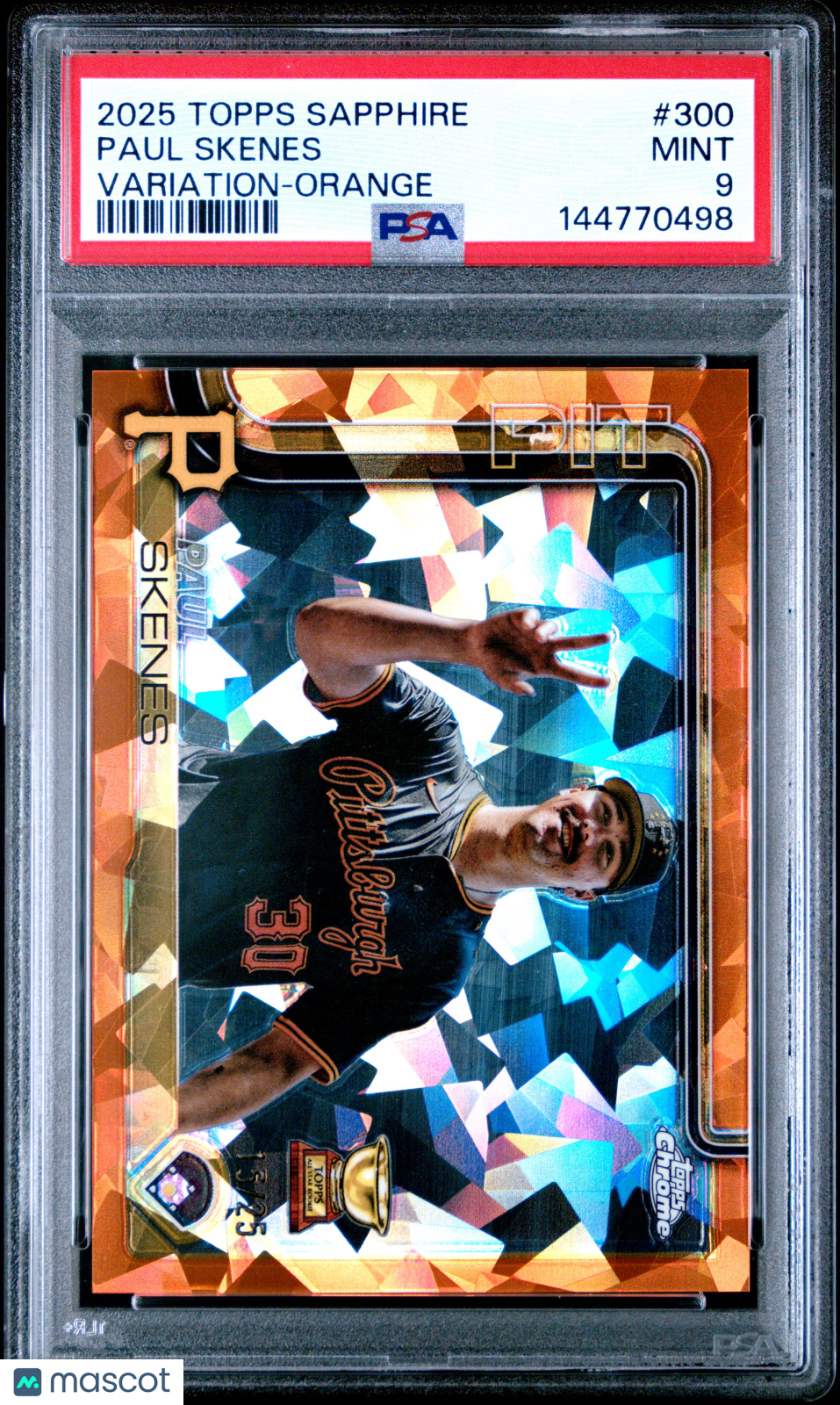 2025 Topps Chrome Sapphire Paul Skenes #300 Variation Orange 15/25 PSA 9