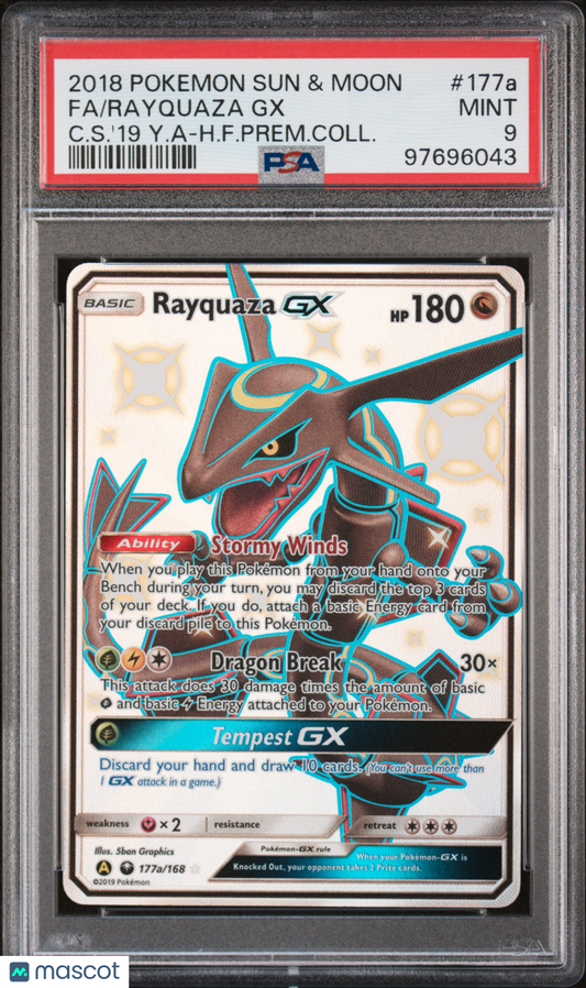 2018 Pokemon Sun & Moon Celestial Storm Rayquaza GX Fa C.S.'19  PSA 9 #177a