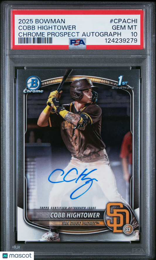 2025 Bowman Chrome Prospect Autographs Cobb Hightower #CPACHI PSA 10