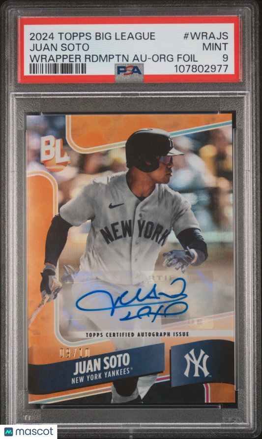 2024 Topps Big League Wrapper Redempt Auto Juan Soto #WRAJS  Org Foil /10 PSA 9