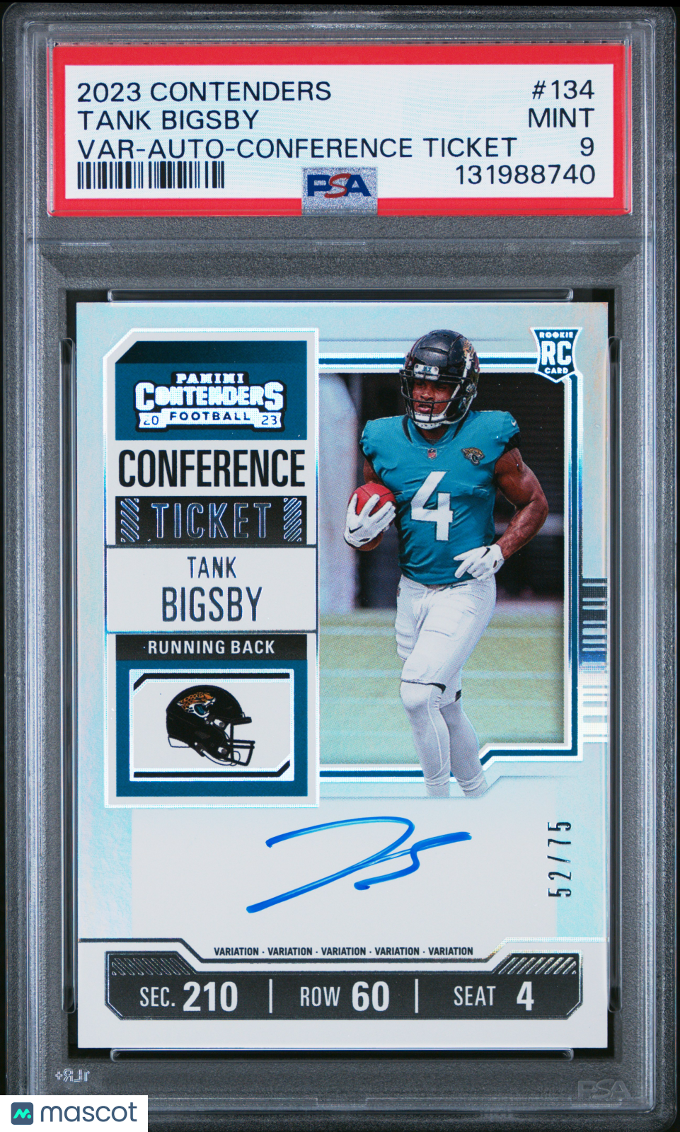 2023 Panini Contenders Tank Bigsby #134 Var Auto Conference Ticket 52/75 PSA 9