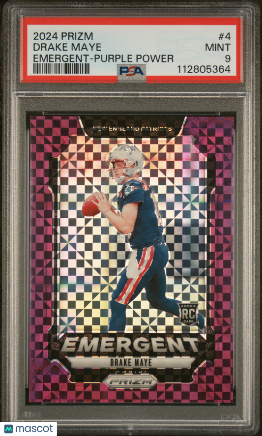 2024 Panini Prizm Emergent Drake Maye #4 Purple Power PSA 9