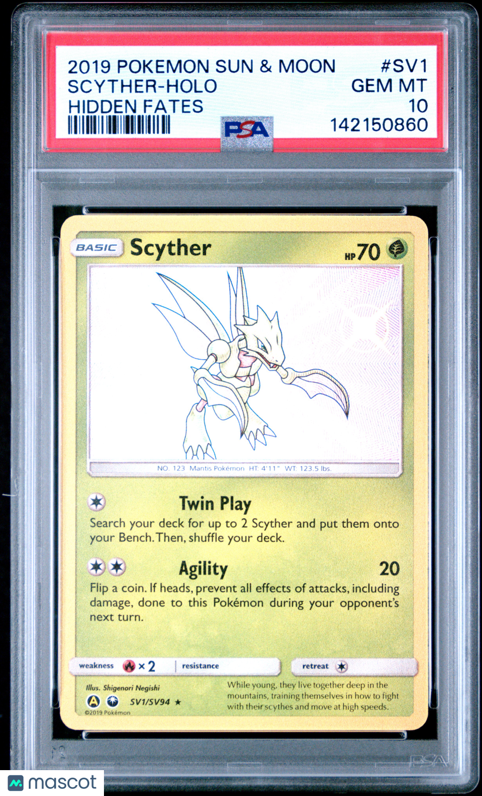 2019 Pokemon Sun & Moon Hidden Fates Scyther Holo Hidden Fates PSA 10 #SV1