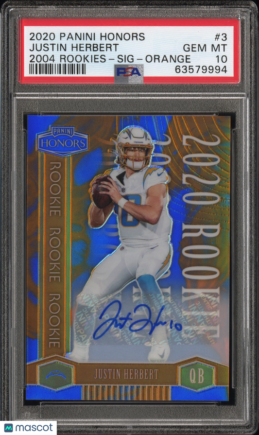 2020 Panini Honors 2004 Rookies Justin Herbert #3 SIG Orange PSA 10