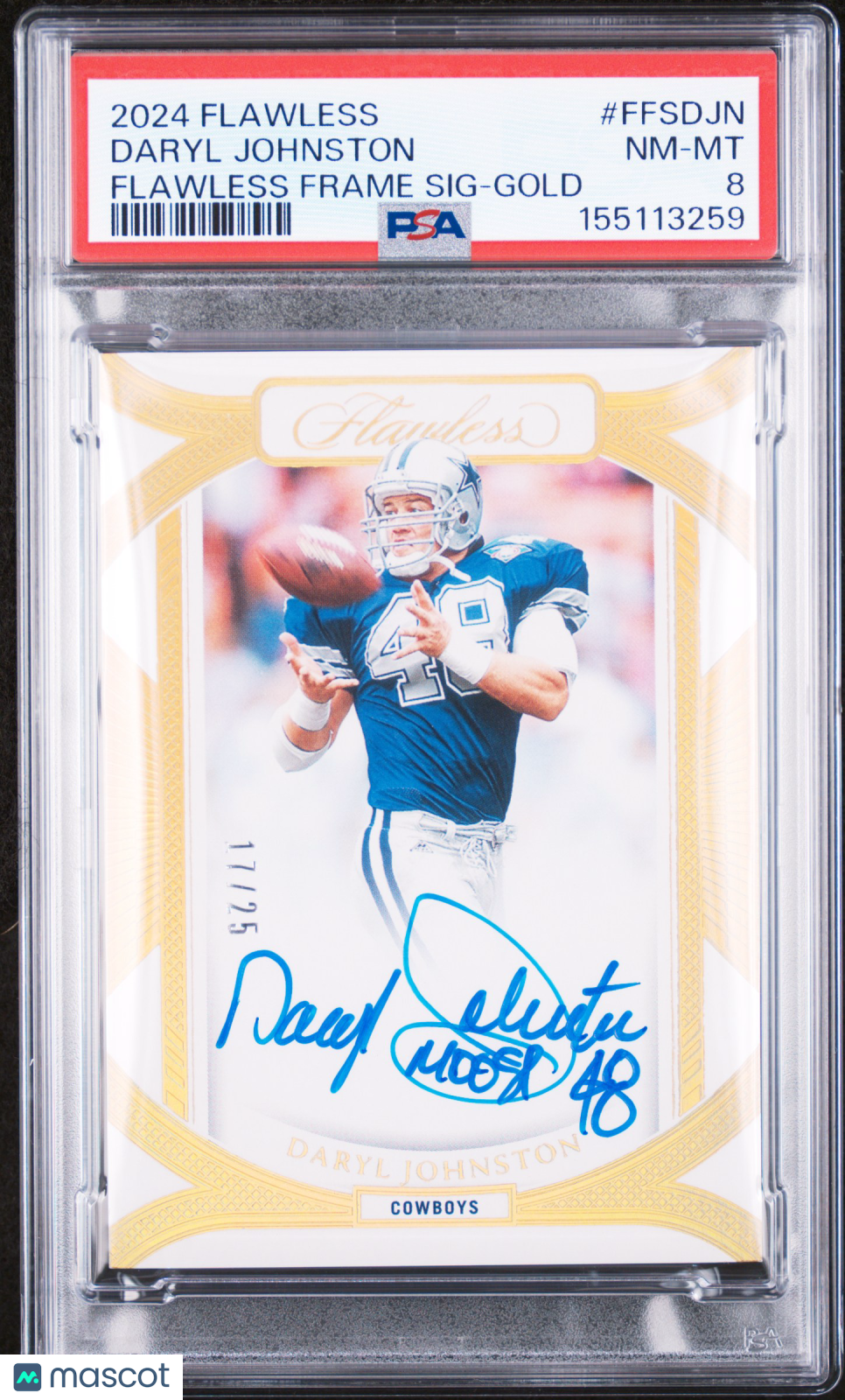 2024 Panini Flawless Flawless Frame Signatures Daryl Johnston Gold /25 PSA 8