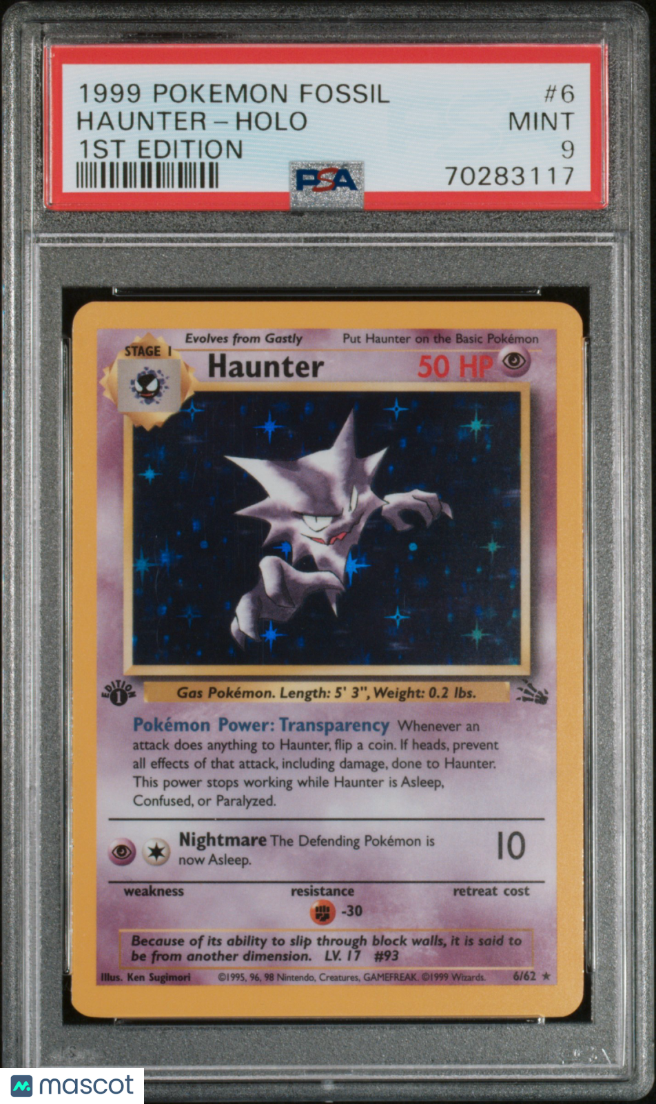 1999 Pokemon Fossil Haunter Holo 1st Edition PSA 9 #6