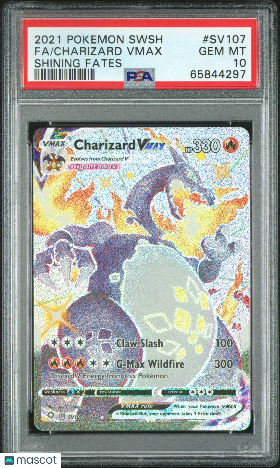 2021 Pokemon Sword & Shield Shining Fates Charizard VMAX Fa PSA 10 #SV107