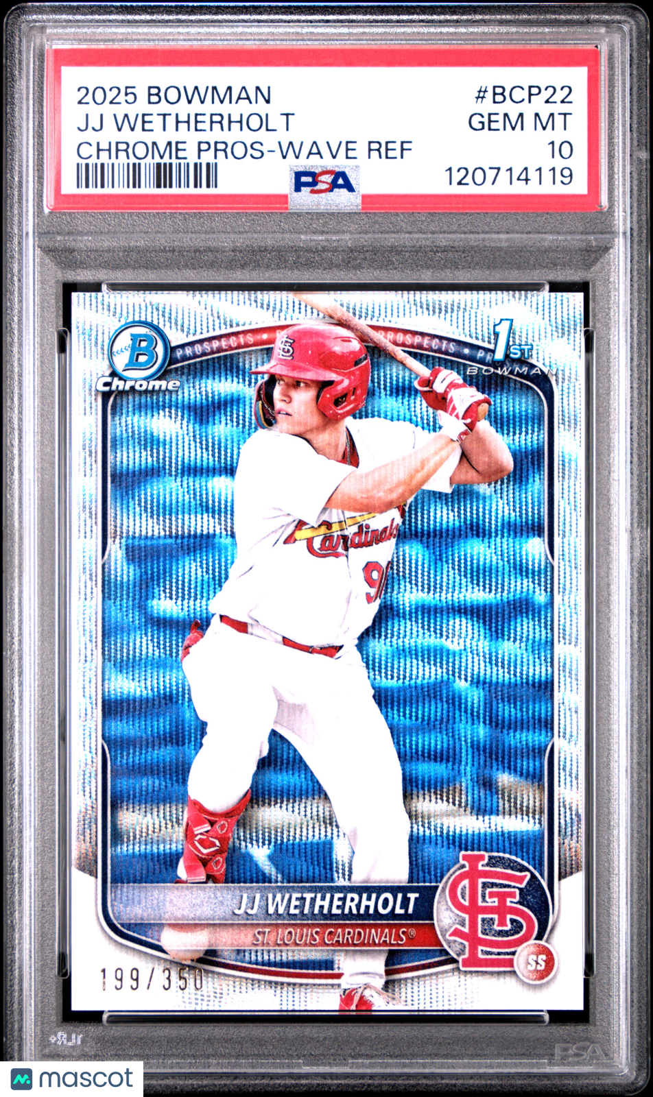 2025 Bowman Chrome Prospects JJ Wetherholt #BCP22 Wave Ref /350 PSA 10