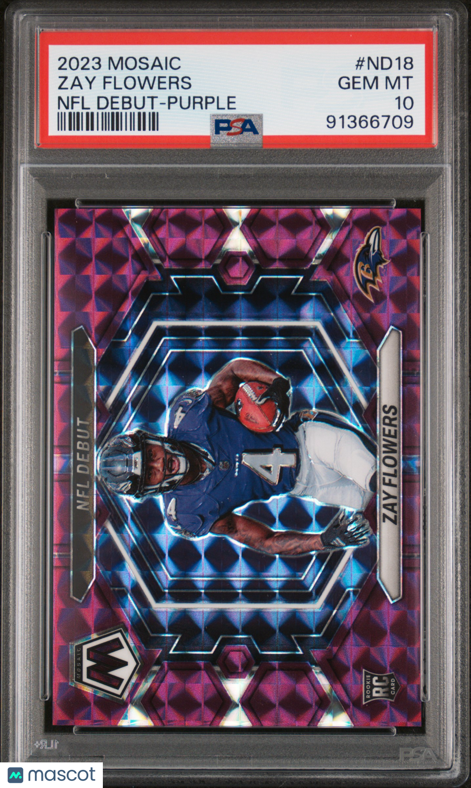 2023 Panini Mosaic NFL Debut Zay Flowers #ND18 Purple PSA 10
