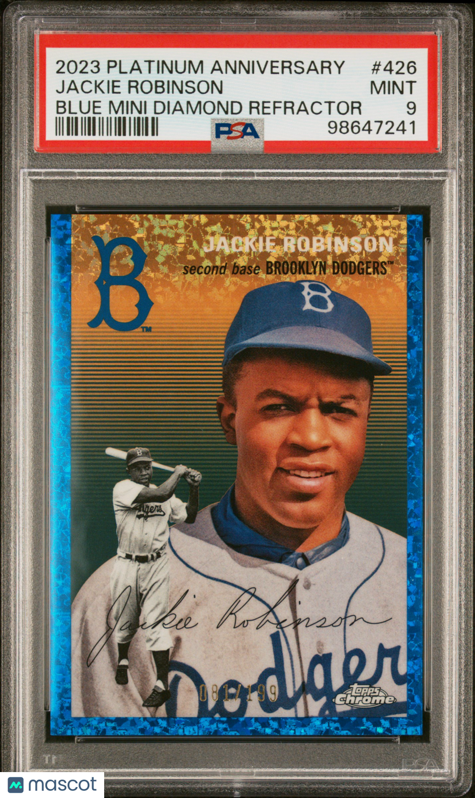 2023 Topps Chrome Platinum Anniversary Jackie Robinson Blue Mini Diamond PSA 9
