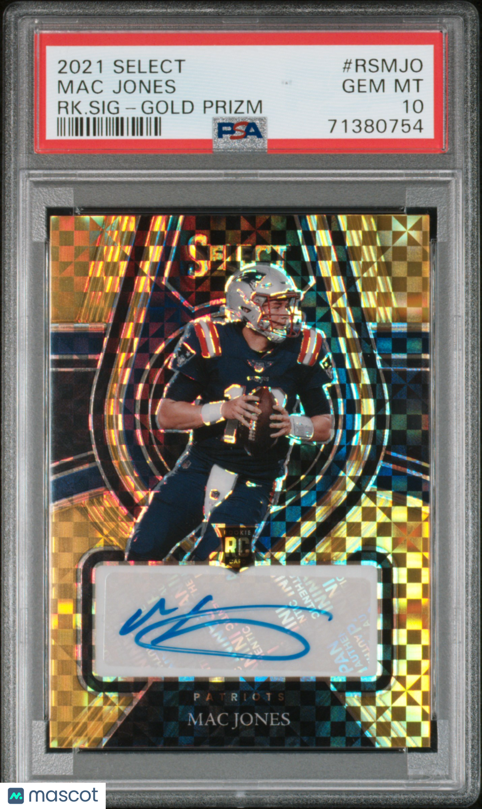 2021 Panini Select Rookie Signatures Mac Jones #RSMJO RK. SIG Gold Prizm PSA 10