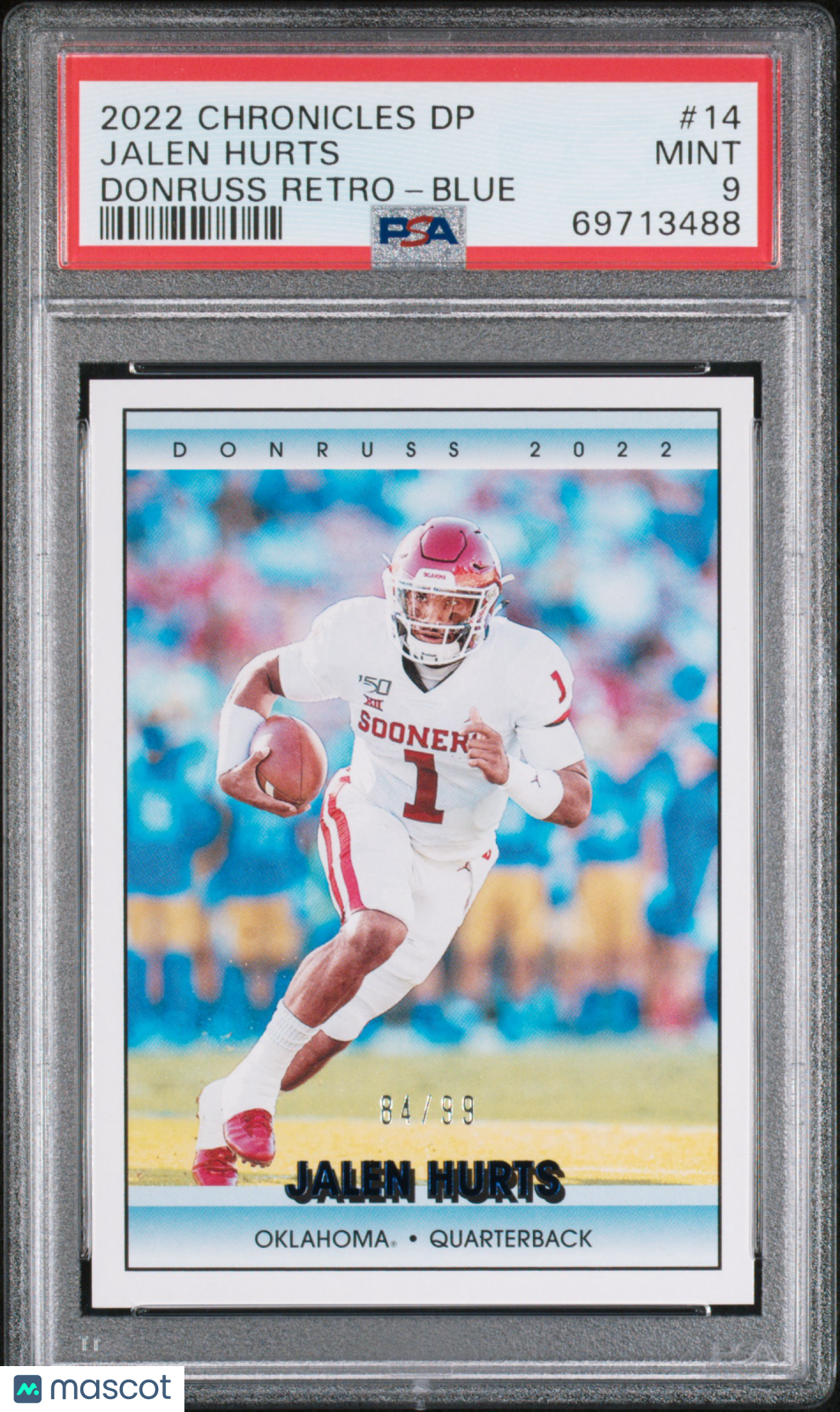 2022 Panini Chronicles Draft Picks Donruss Retro Jalen Hurts #14 Blue 84/99 PSA 9