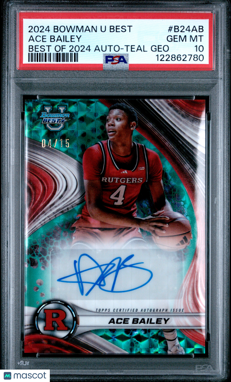 2024 Bowman University Best Autographs Ace Bailey Teal Geo /15 PSA 10