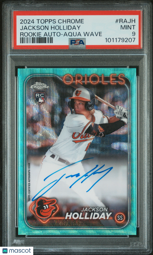 2024 Topps Chrome Rookie Autographs Jackson Holliday #RAJH Aqua Wave PSA 9