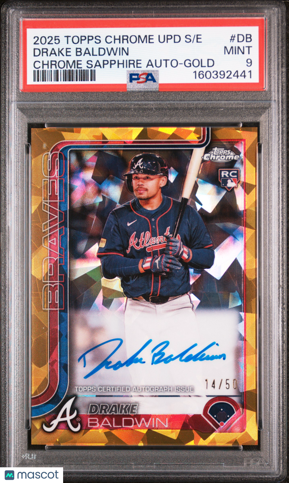 2025 Topps Chrome Sapphire Update Autographs Drake Baldwin #DB Gold /50 PSA 9