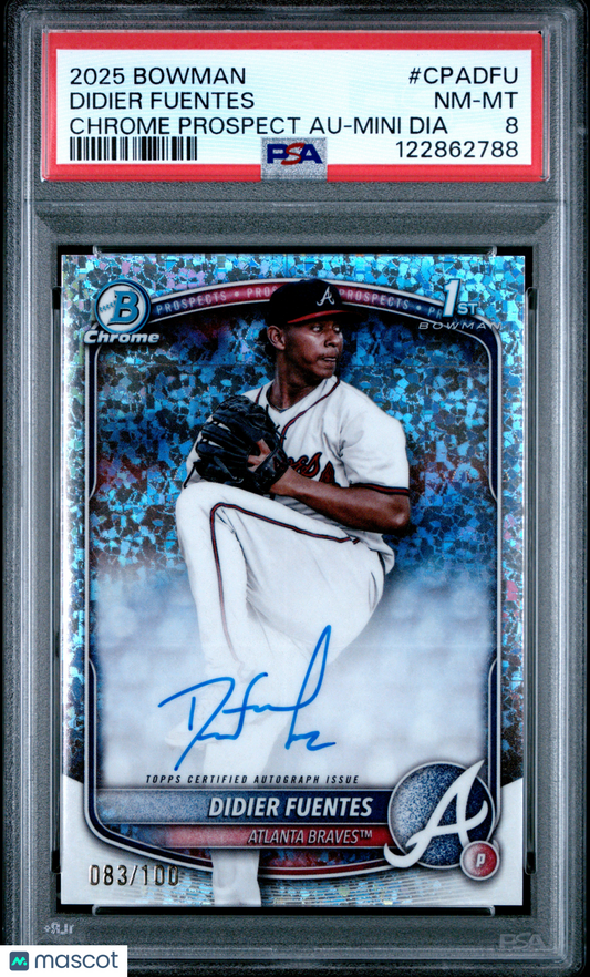 2025 Bowman Chrome Prospect Autographs Didier Fuentes Mini Dia /100 PSA 8