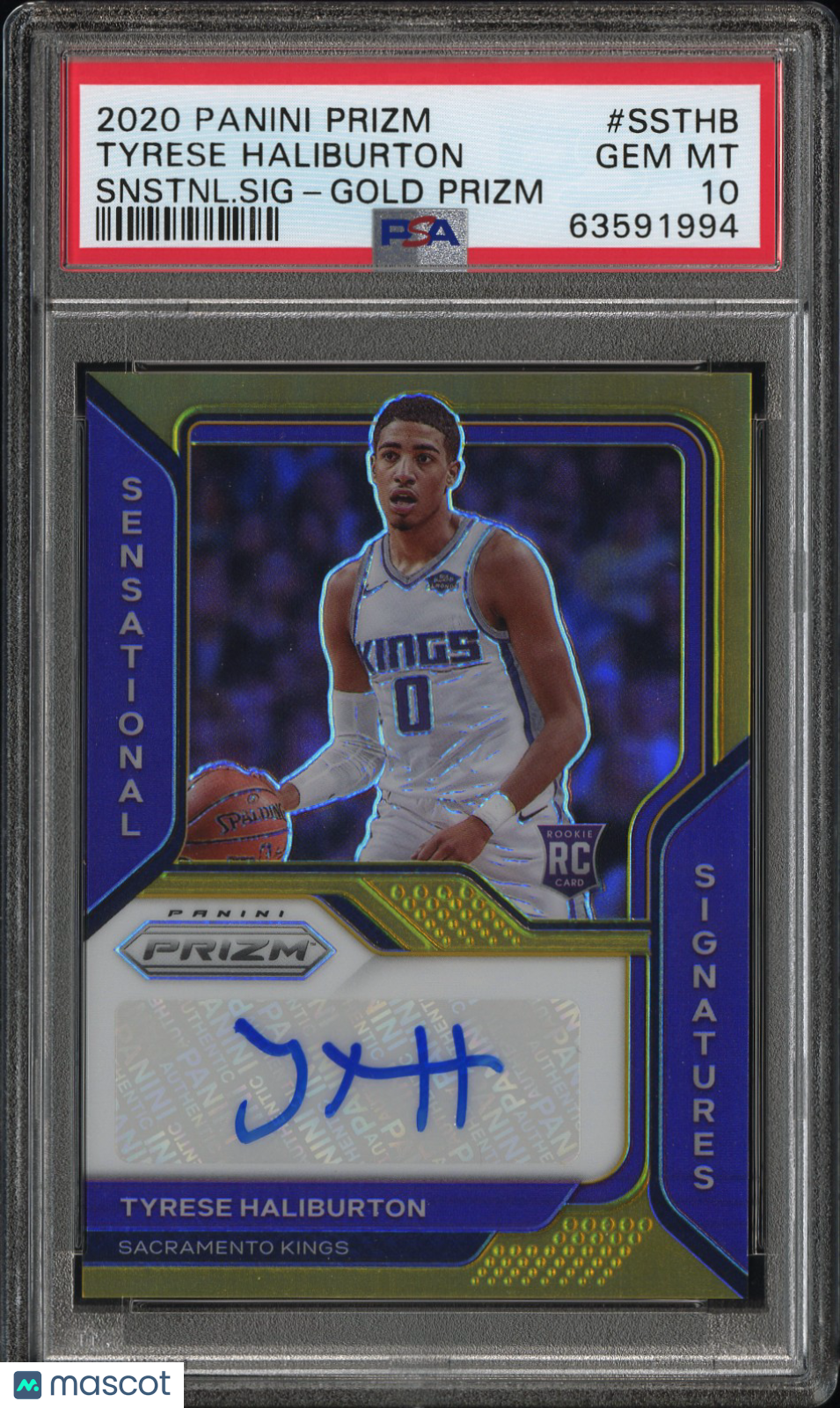 2020 Panini Tyrese Haliburton Gold Prizm Rookie RC Autograph Auto 05/10 PSA 10