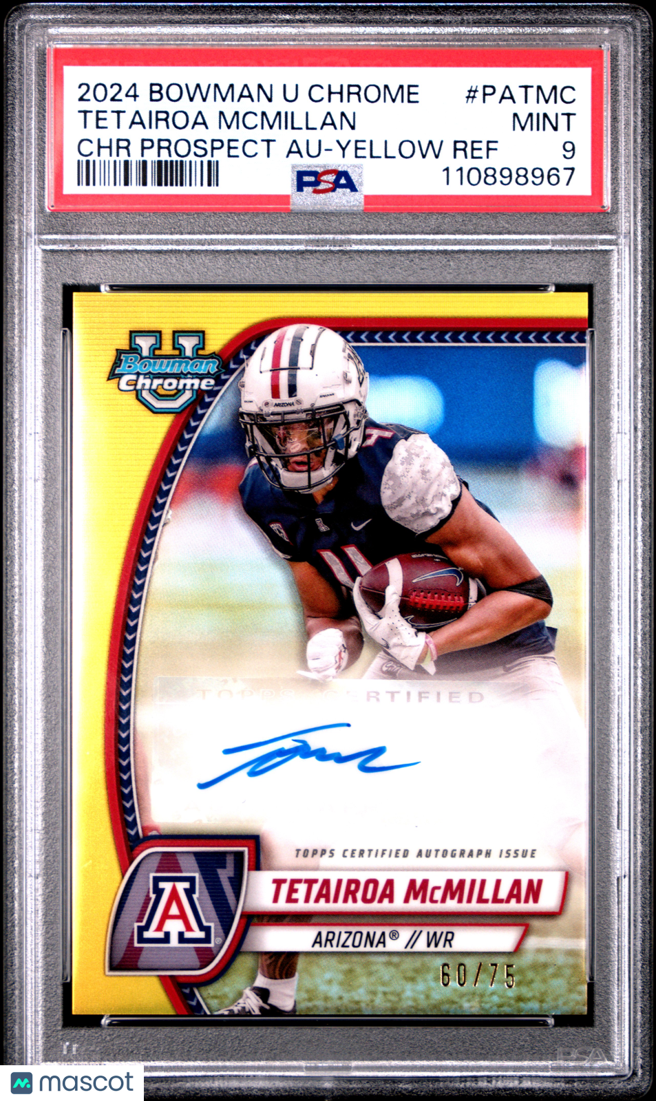 2024 Bowman University Chrome Chrome Prospect Autographs Tetairoa Mcmillan PSA 9